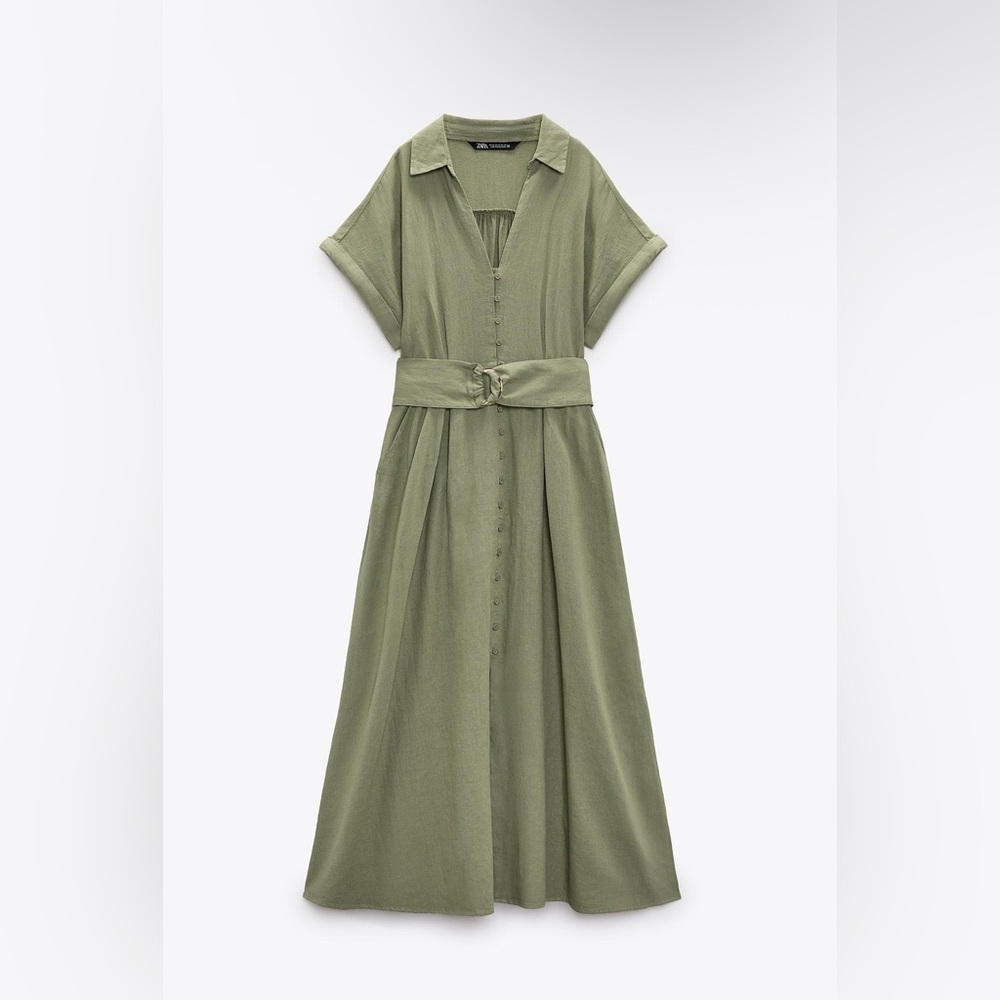 Zara Green Buttoned Tie Front Maxi Dress